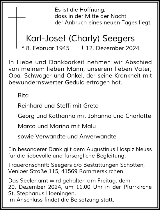 Traueranzeige von Karl-Josef  Seegers von Rheinische Post