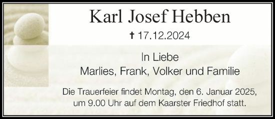 Traueranzeige von Karl Josef Hebben von Rheinische Post