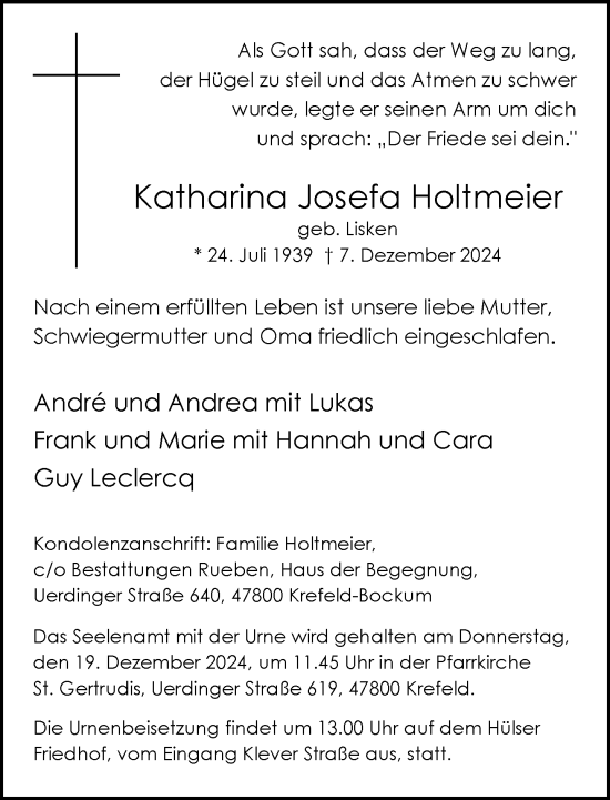 Traueranzeige von Katharina Josefa Holtmeier von Rheinische Post