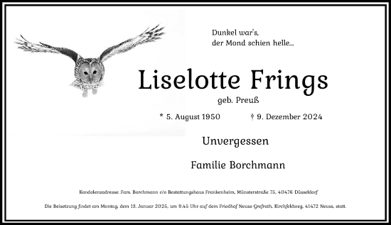 Traueranzeige von Liselotte Frings von Rheinische Post