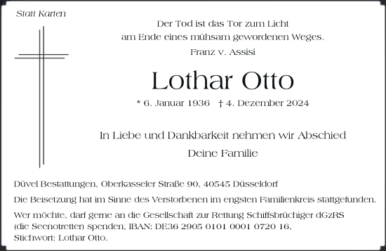 Traueranzeige von Lothar Otto von Rheinische Post