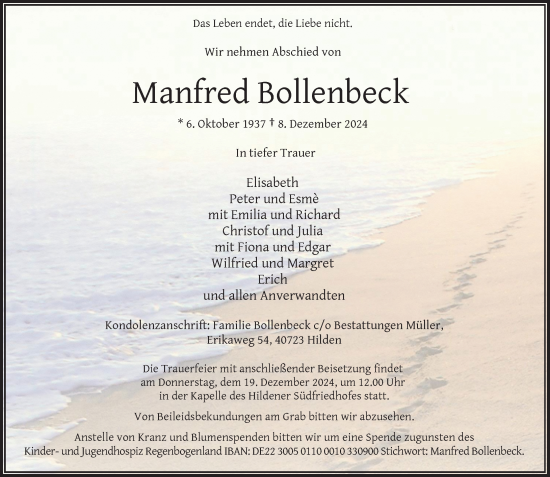 Traueranzeige von Manfred Bollenbeck von Rheinische Post