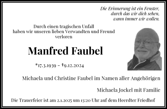 Traueranzeige von Manfred Faubel von Rheinische Post