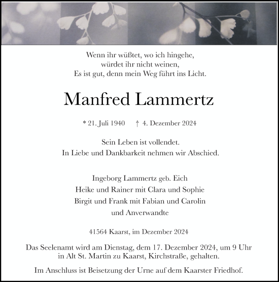 Traueranzeige von Manfred Lammertz von Rheinische Post