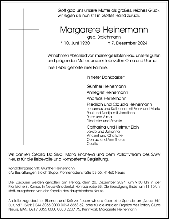 Traueranzeige von Margarete Heinemann von Rheinische Post