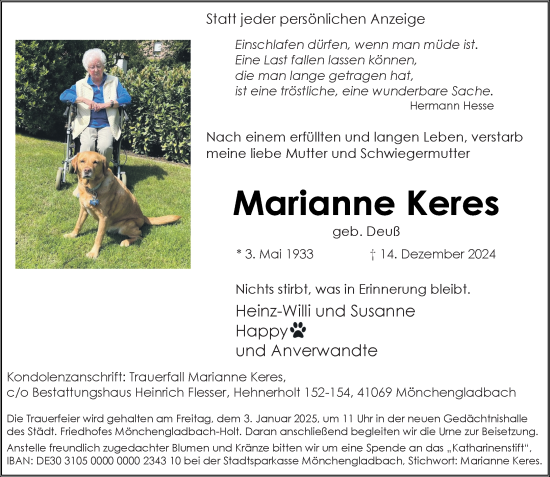 Traueranzeige von Marianne Keres von Rheinische Post