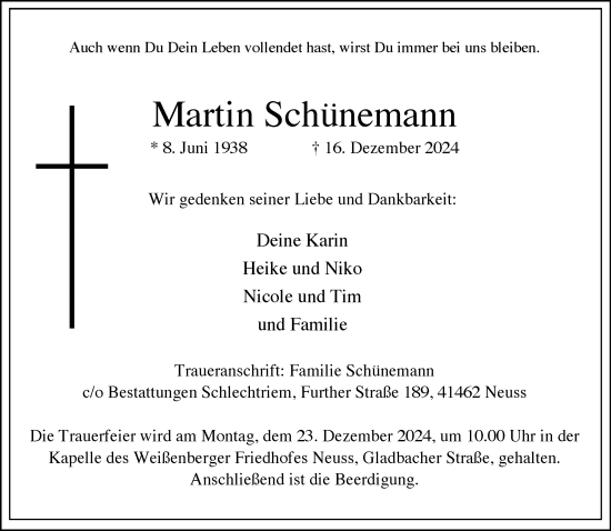 Traueranzeige von Martin Schünemann von Rheinische Post