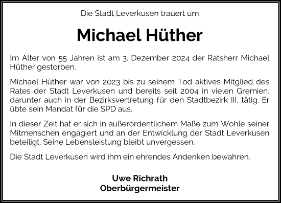 Traueranzeige von Michael Hüther von Rheinische Post