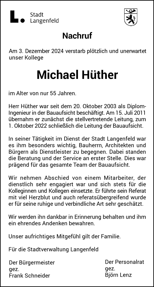 Traueranzeige von Michael Hüther von Rheinische Post