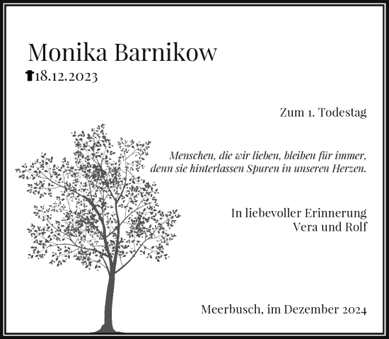 Alle Traueranzeigen Für Monika Barnikow | Trauer.rp-online.de