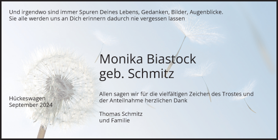 Traueranzeige von Monika Biastock von Rheinische Post