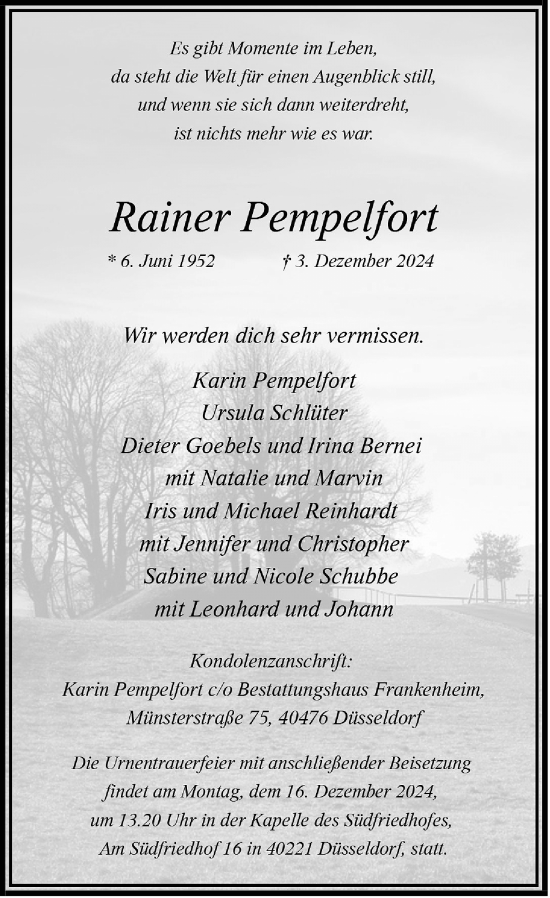 Traueranzeige von Rainer Pempelfort von Rheinische Post