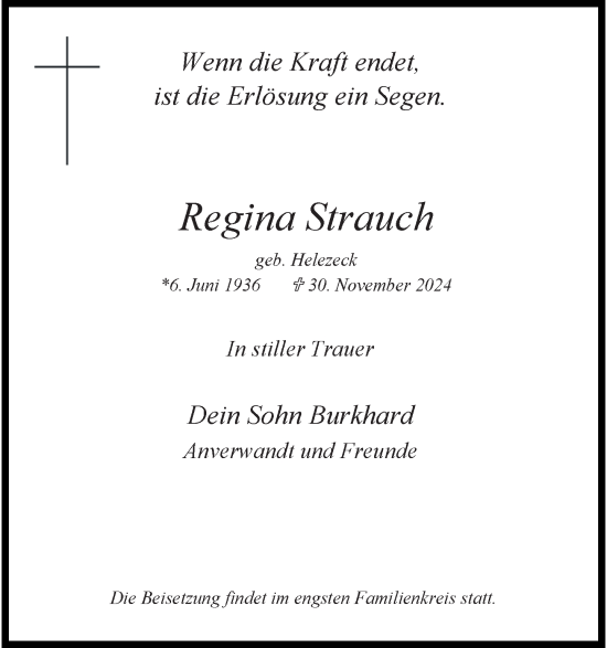 Traueranzeige von Regina Strauch von Rheinische Post