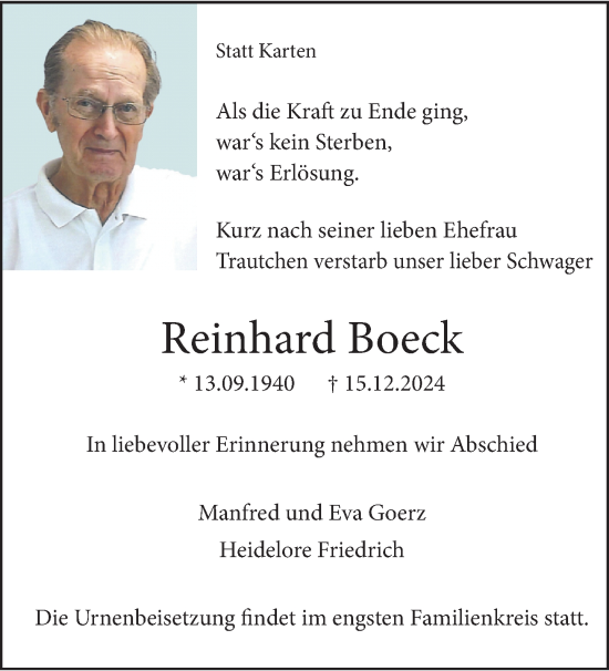 Traueranzeige von Reinhard Boeck von Rheinische Post