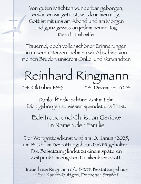 Traueranzeige von Reinhard Ringmann von Rheinische Post