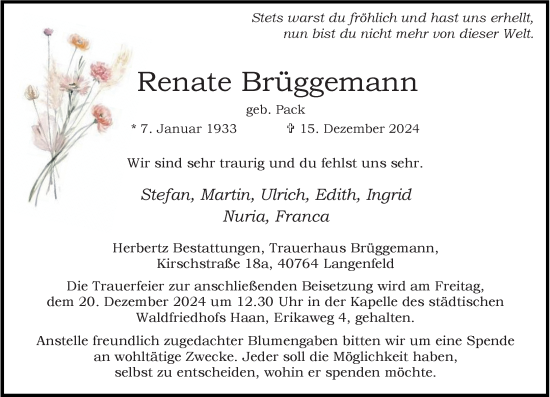 Traueranzeige von Renate Brüggemann von Rheinische Post