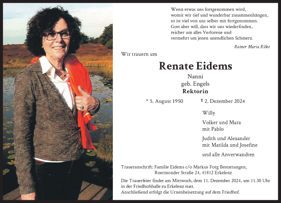 Traueranzeige von Renate Eidems von Rheinische Post