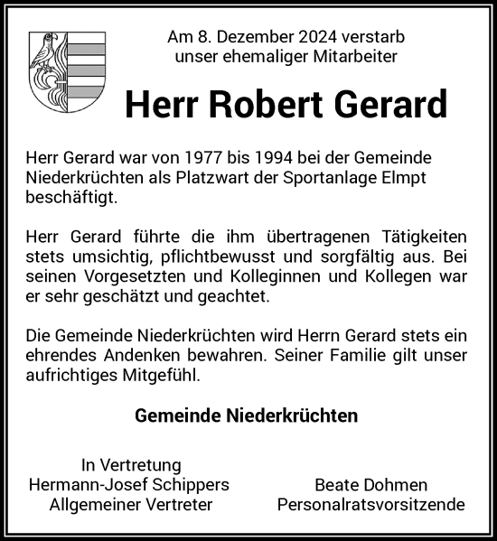 Traueranzeige von Robert Gerard von Rheinische Post