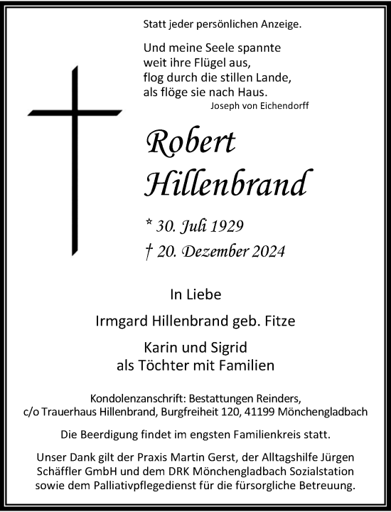 Traueranzeige von Robert Hillenbrand von Rheinische Post