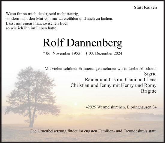 Traueranzeige von Rolf Dannenberg von Rheinische Post