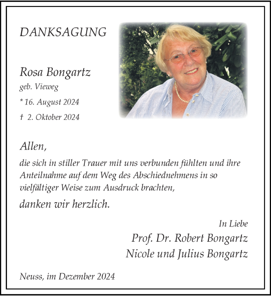 Traueranzeige von Rosa Bongartz von Rheinische Post