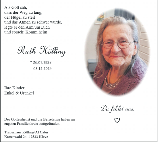 Traueranzeige von Ruth Kölling von Rheinische Post