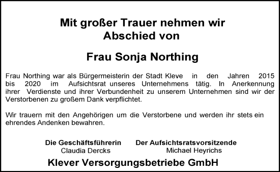 Traueranzeige von Sonja Northing von Rheinische Post