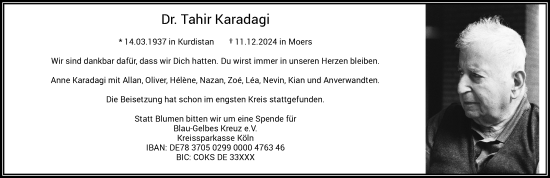 Traueranzeige von Tahir Karadagi von Rheinische Post