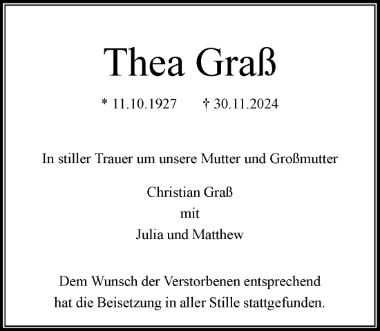 Traueranzeige von Thea Graß von Rheinische Post