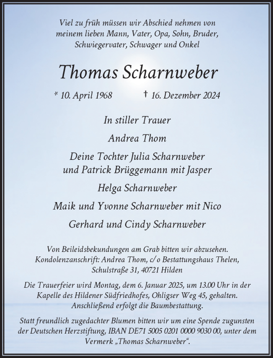 Traueranzeige von Thomas Scharnweber von Rheinische Post