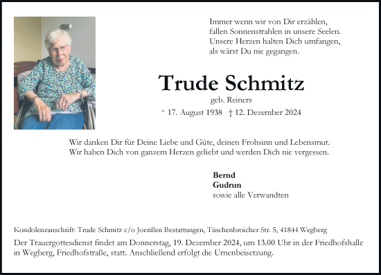 Traueranzeige von Trude Schmitz von Rheinische Post