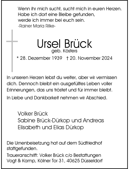 Traueranzeige von Ursel Brück von Rheinische Post