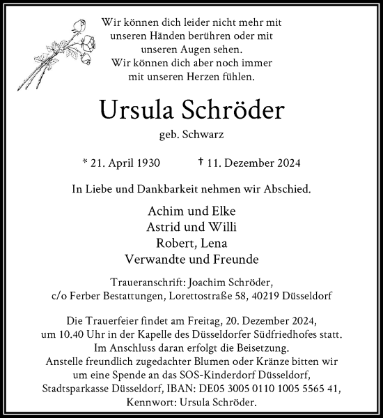 Traueranzeige von Ursula Schröder von Rheinische Post