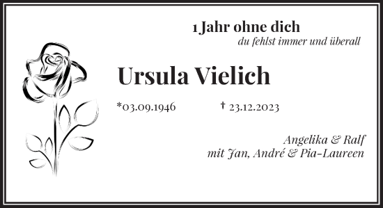 Traueranzeige von Ursula Vielich von Rheinische Post