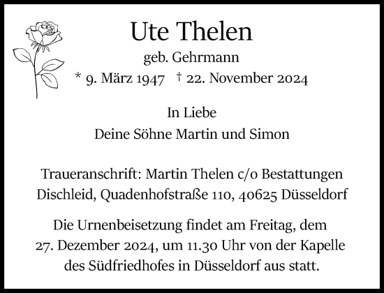 Traueranzeige von Ute Thelen von Rheinische Post