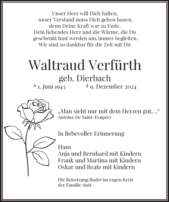 Traueranzeige von Waltraud Verfürth von Rheinische Post