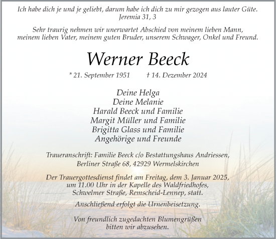 Traueranzeige von Werner Beeck von Rheinische Post