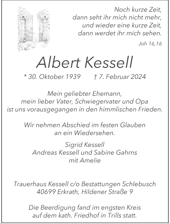 Traueranzeige von Albert Kessell von Rheinische Post