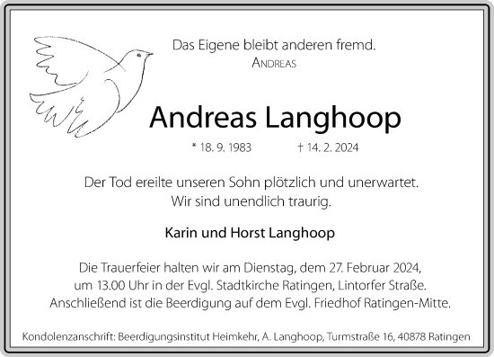 Traueranzeige von Andreas Langhoop von Rheinische Post