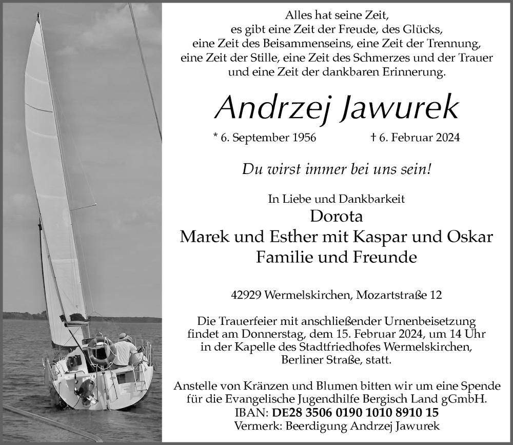  Traueranzeige für Andrzej Jawurek vom 10.02.2024 aus Rheinische Post