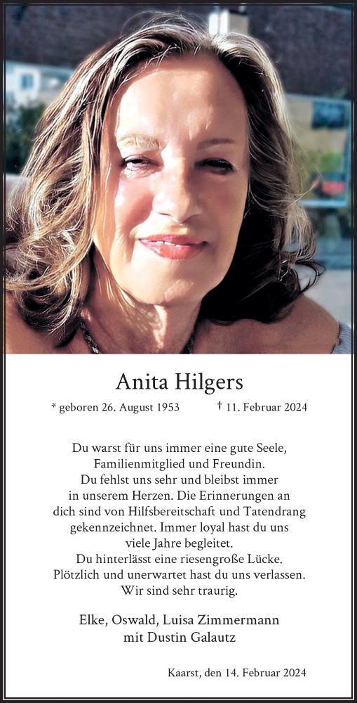 Traueranzeige von Anita Hilgers von Rheinische Post