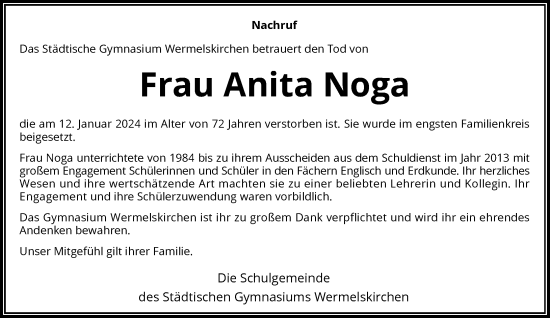 Traueranzeige von Anita Noga von Rheinische Post