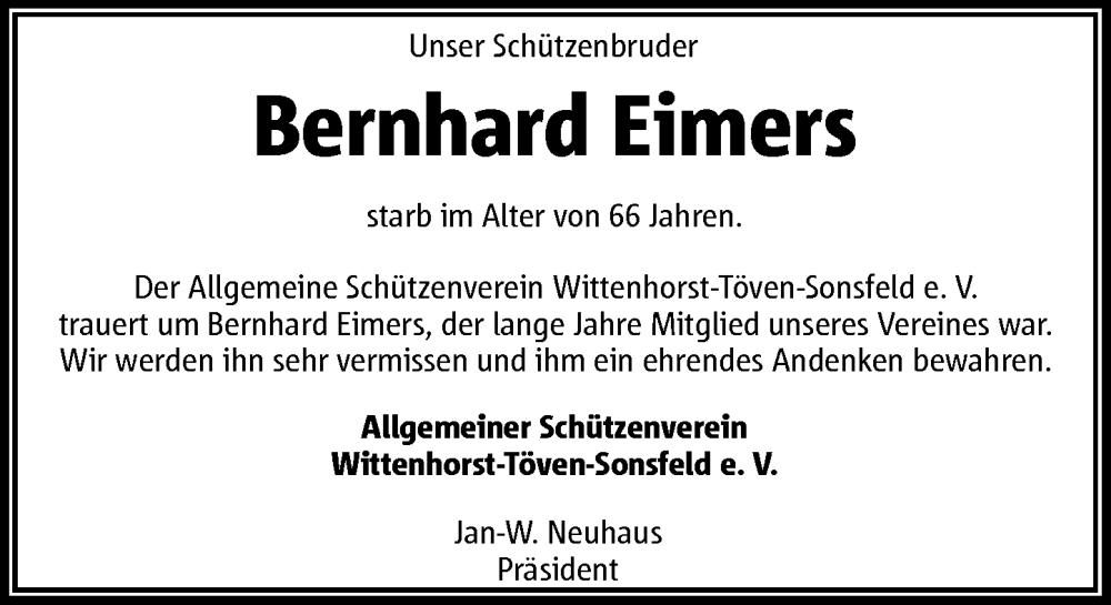  Traueranzeige für Bernhard Eimers vom 27.02.2024 aus Rheinische Post