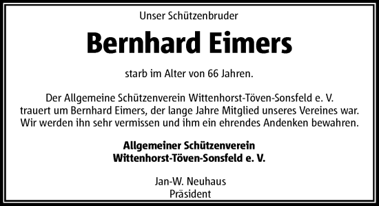 Traueranzeige von Bernhard Eimers von Rheinische Post