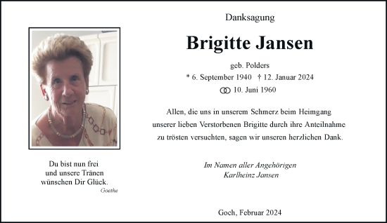 Traueranzeige von Brigitte Jansen von Rheinische Post