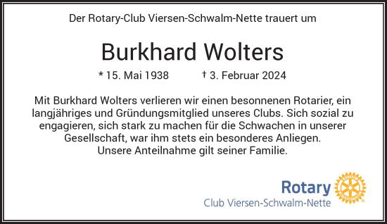 Traueranzeige von Burkhard Wolters von Rheinische Post