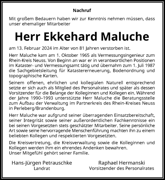 Traueranzeige von Ekkehard Maluche von Rheinische Post