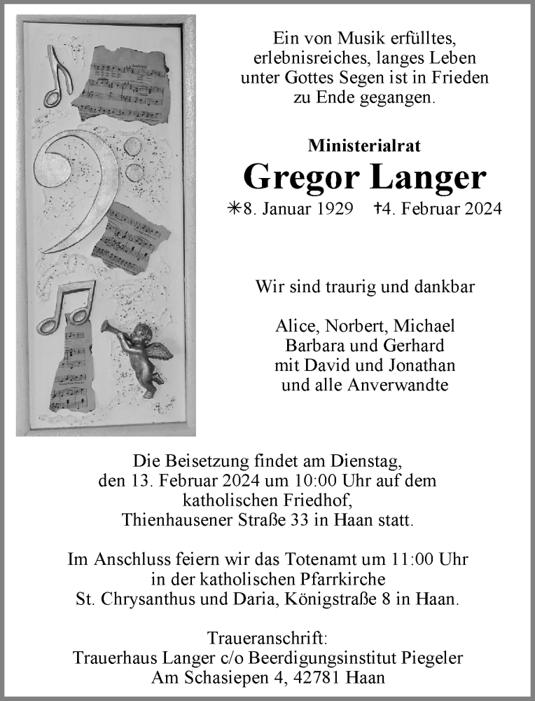 Traueranzeige für Gregor Langer vom 10.02.2024 aus Rheinische Post