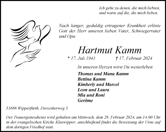 Traueranzeige von Hartmut Kamm von Rheinische Post