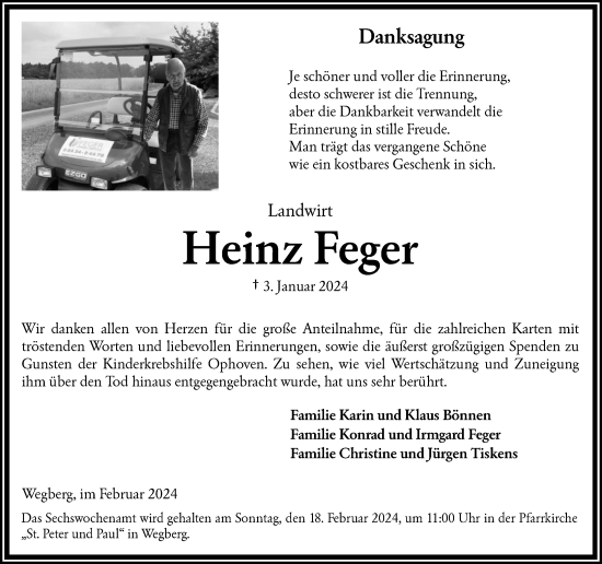 Traueranzeige von Heinz Feger von Rheinische Post